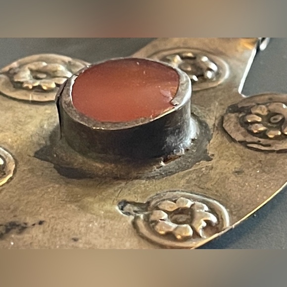 Impressive TURKMEN ANTIQUE TRIBAL ASYK SILVER PENDANT Carnelian Stone (OBO!) 🤗 - Picture 11 of 16